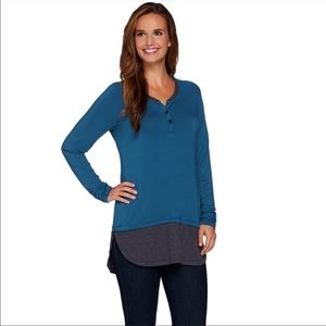LOGO By Lori Goldstein Henley Knit Top